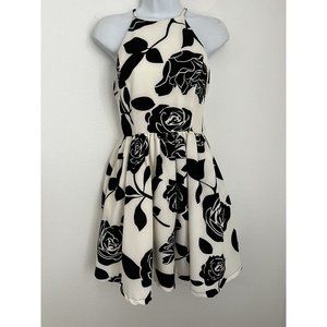 NWT Romeo & Juliet Couture Black Ivory Damask Halter Dress Cross Back St…